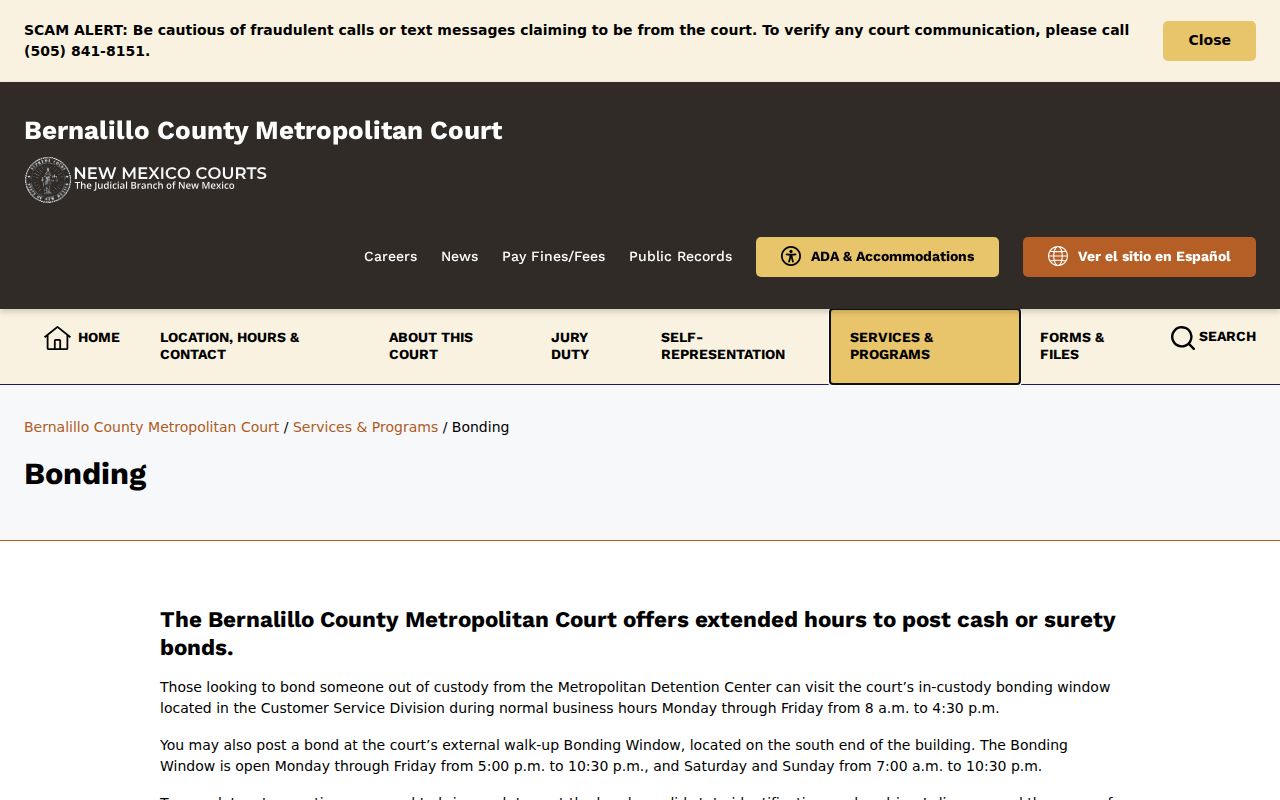 Bernalillo County Metro bonding information after an arrest warrant