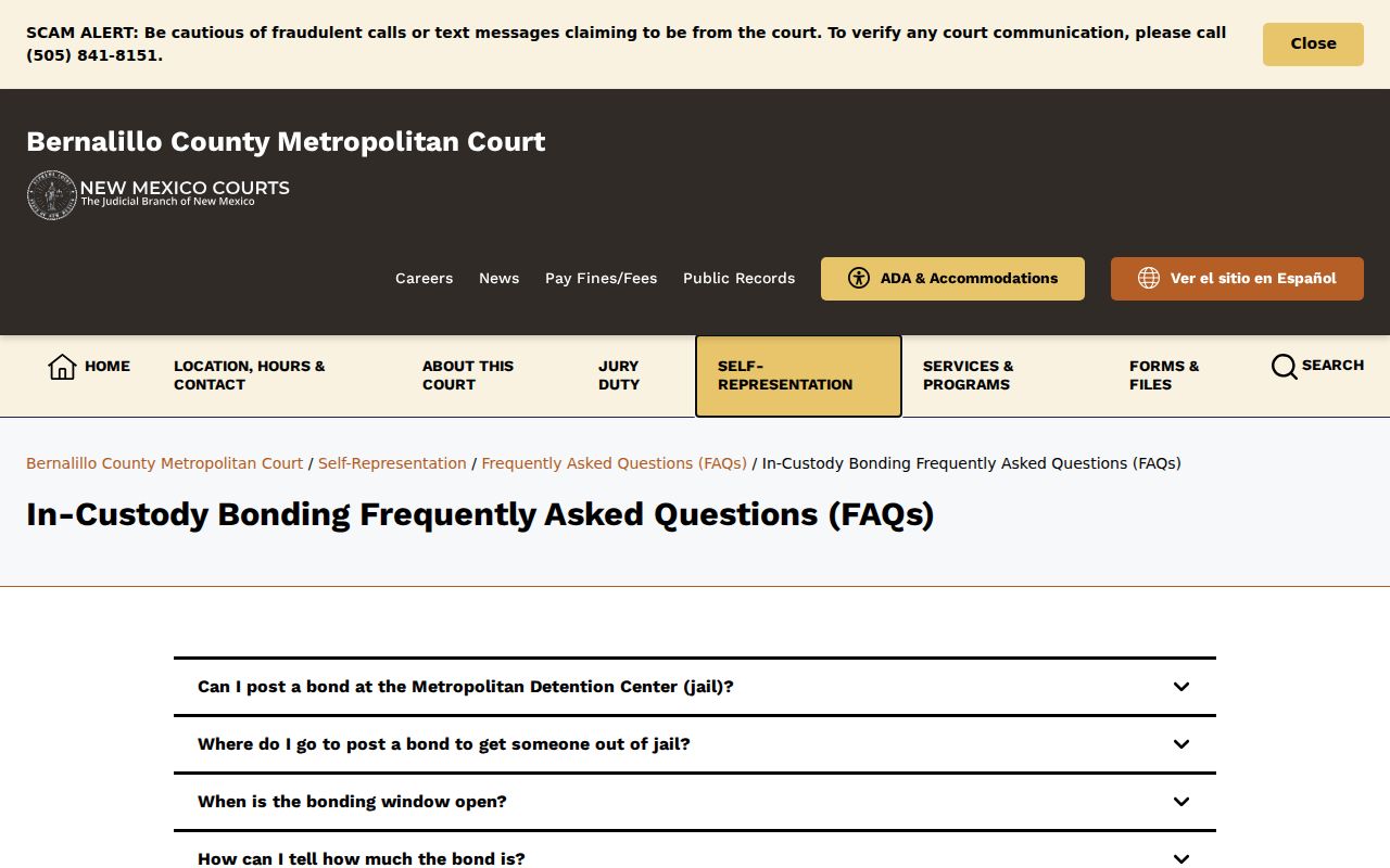 Bernalillo County in-custody bonding FAQ and arrest warrant process