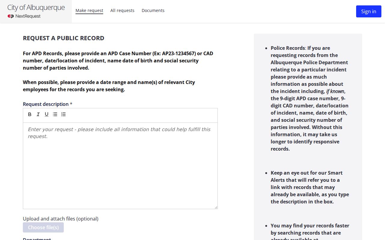 Bernalillo County traffic warrant records, official records request screen