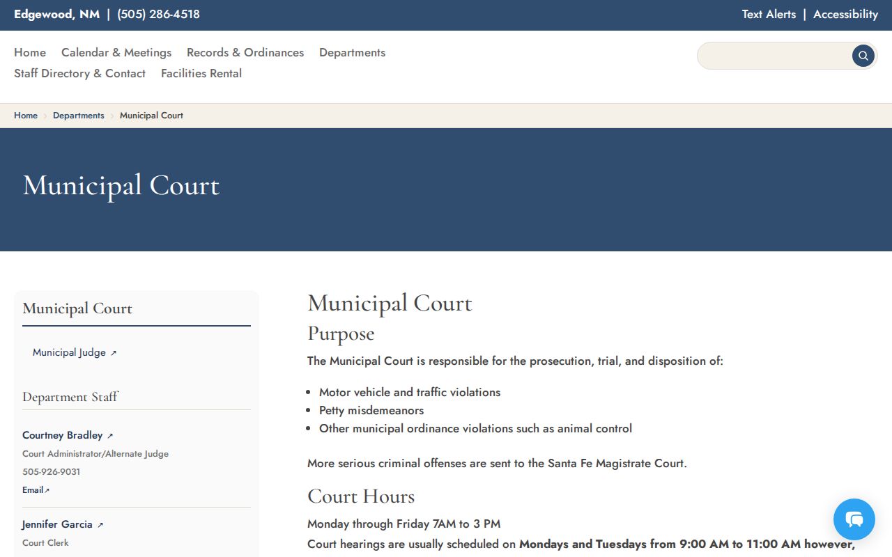 Bernalillo County municipal warrant records, Edgewood Municipal Court