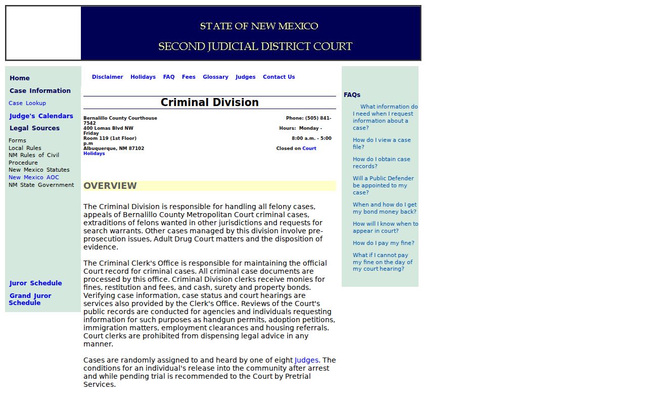 Bernalillo County arrest warrant search, Second District Criminal Division