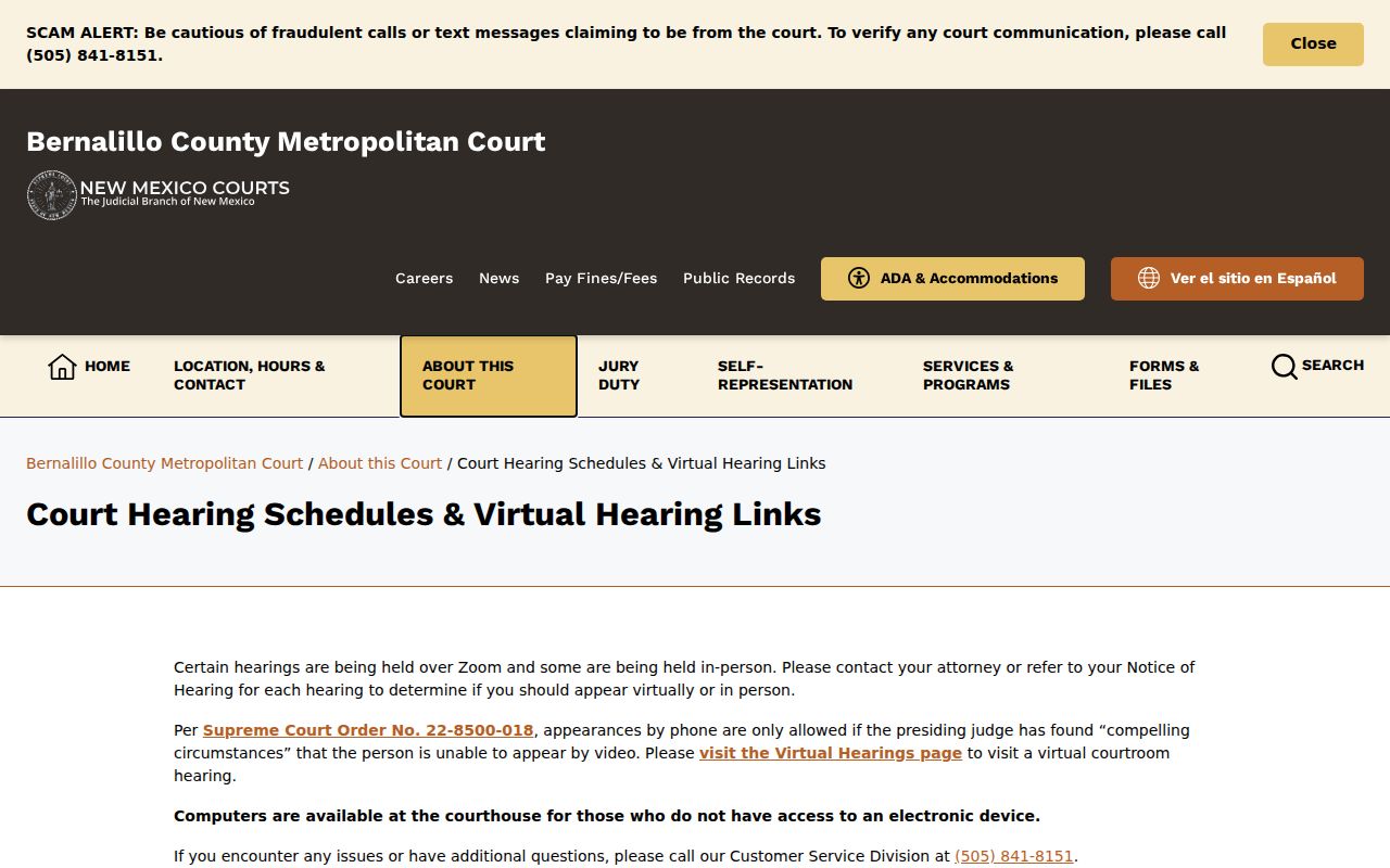 Bernalillo County Metro Court docket information and warrant search context
