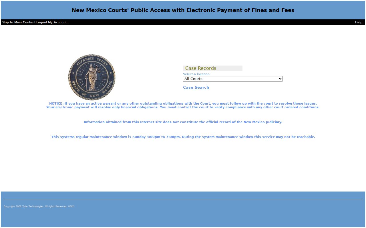 Bernalillo County warrant records, New Mexico public access payment page